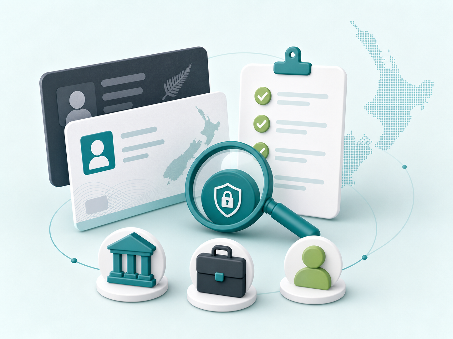 Illustration of IRD number identity documents and verification checklist